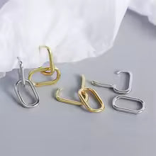 Authentic 925 Sterling Silver Geometric Oval Hoop Earrings For Women Simple Metal Style Detachable Earrings For Women E-073