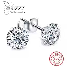 Crystal Zircon Real 925 Sterling Silver Earrings Channel Cubic Zirconia Silver Stud Earrings for Women Sterling Silver Jewelry